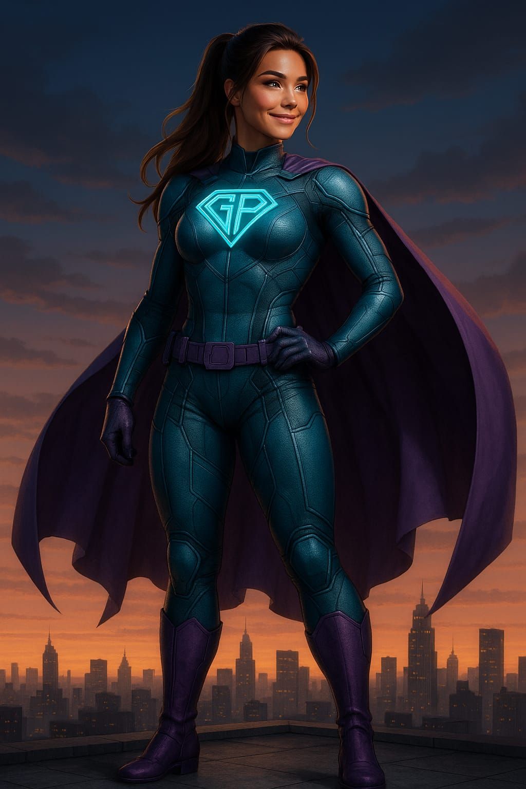 Superheroine with a GP chest emblem