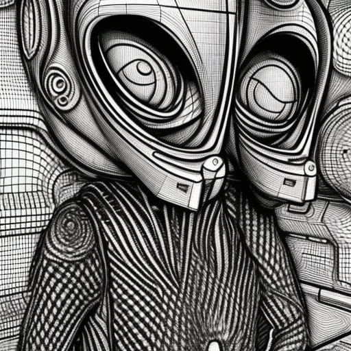 Coloring page,  Hooded alien pet, H.R. Giger ,Van Gogh Pixar...