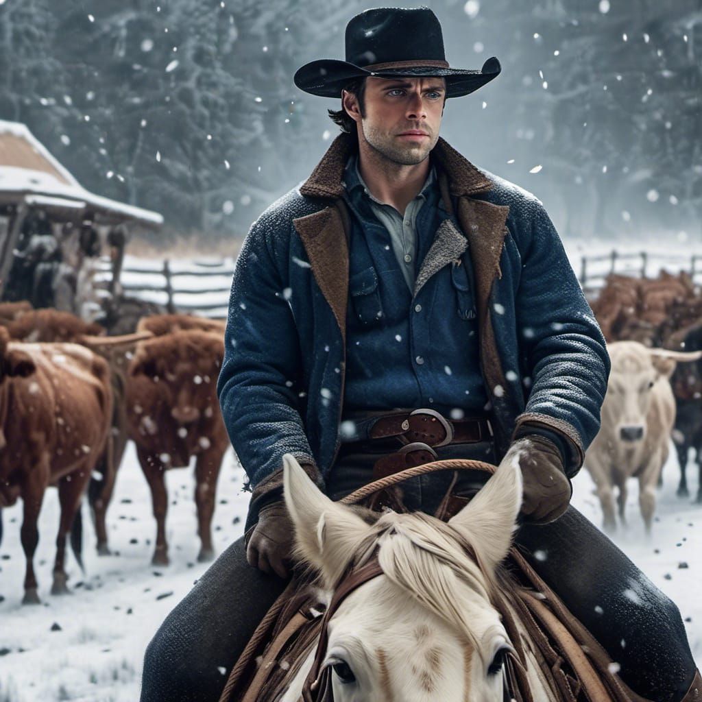 Highly detailed  Sebastian Stan as a cattleman, black hat, v...