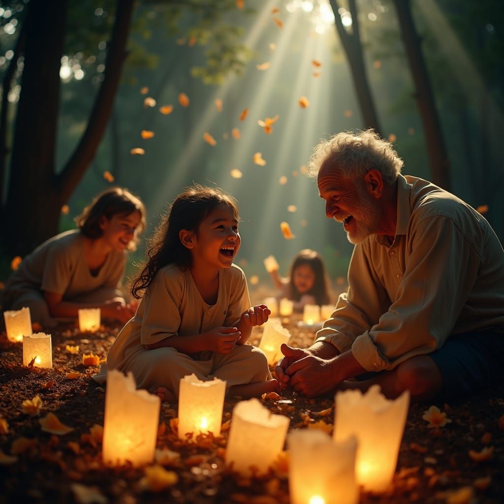 Mystical Forest Scene with Weeping Figures
