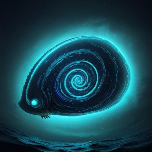 Great Massive sea snail neon colors and glowing in deep sea