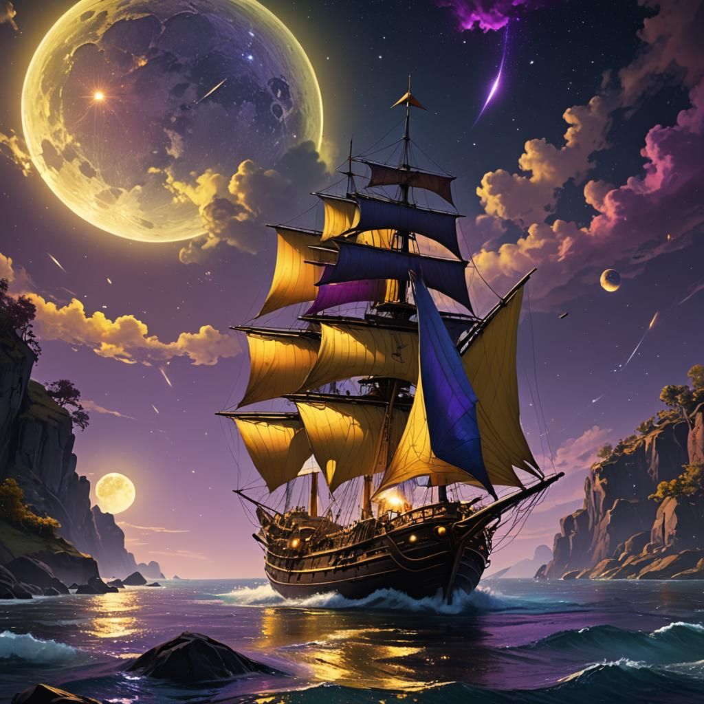 Sailing in the rainbow magical yellow big moonlight firefly ...