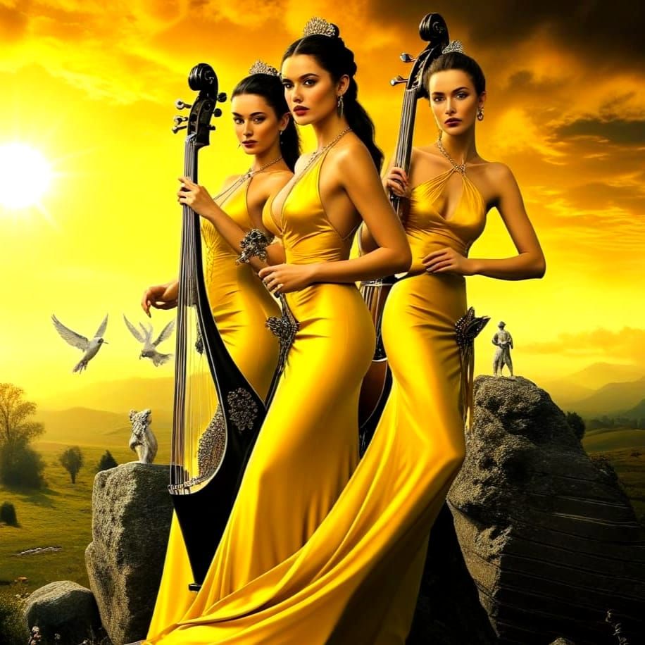 Surrealistic Lady Virtuoso in Vibrant Fantasy Realm