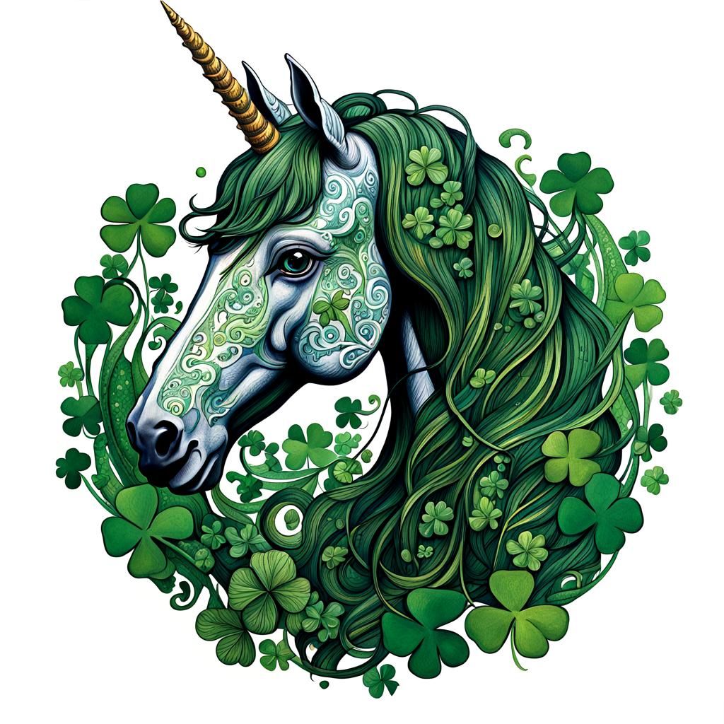 Green unicorn with shamrocks - AI Generated Artwork - NightCafe Creator