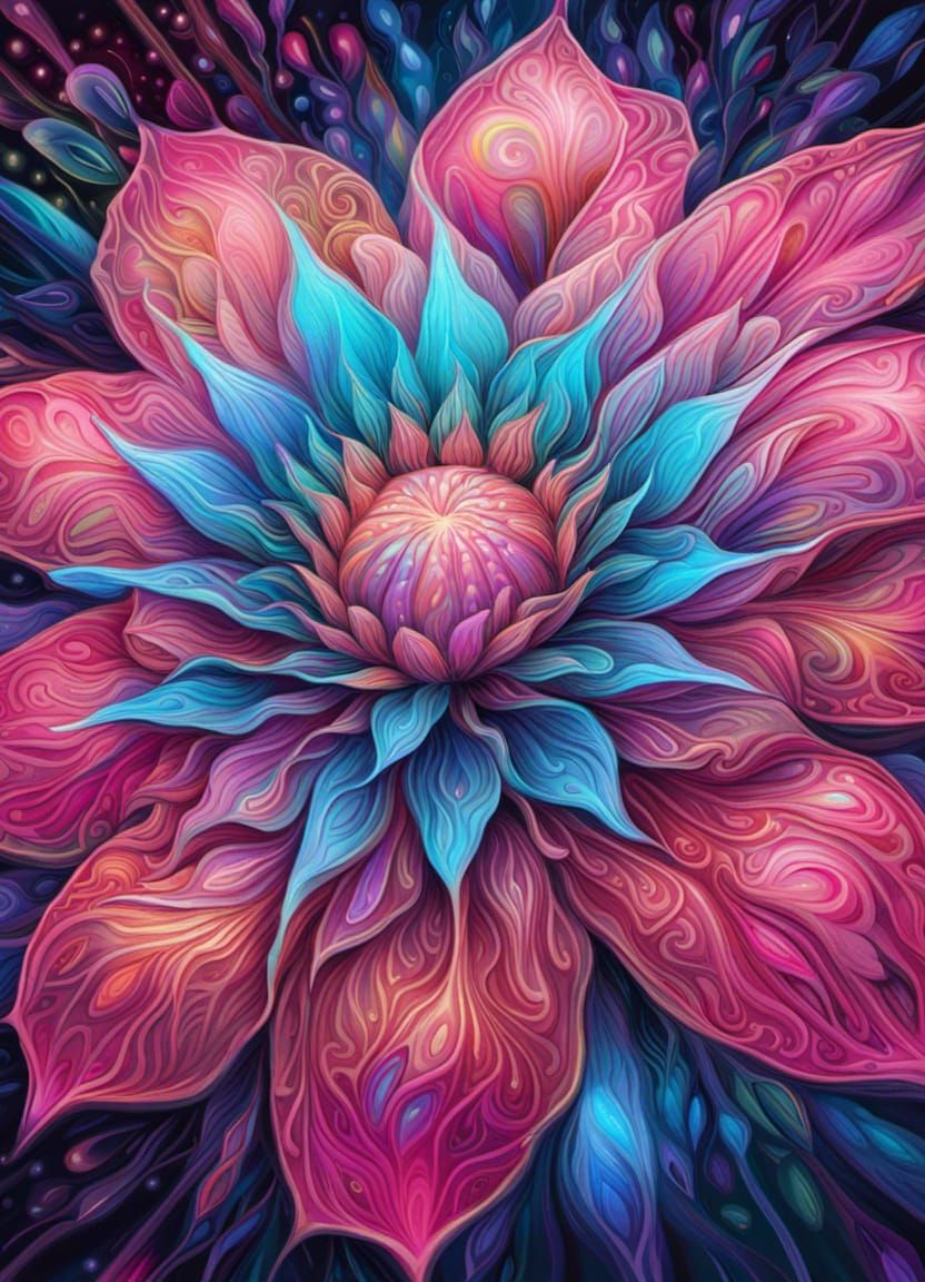 Flower with pink and blue highlights Epic cinematic brillian...