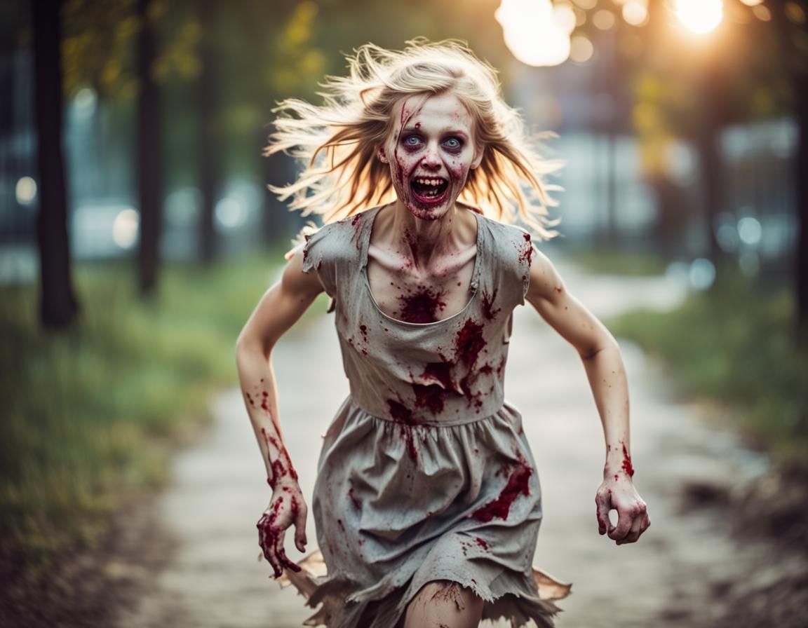 Zombie woman running towards You !  by @SteelDonkey