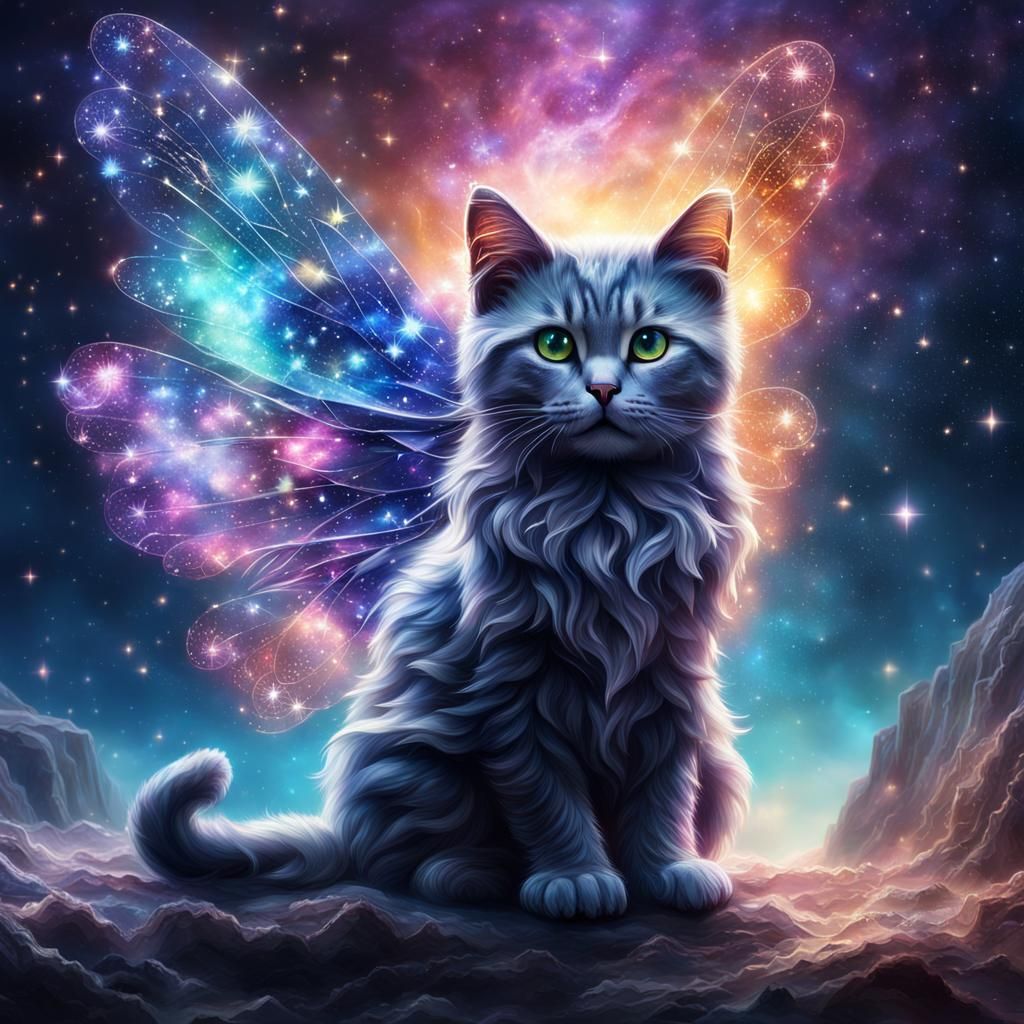 A crystal colorful fairy made out of stars and galaxy with a...