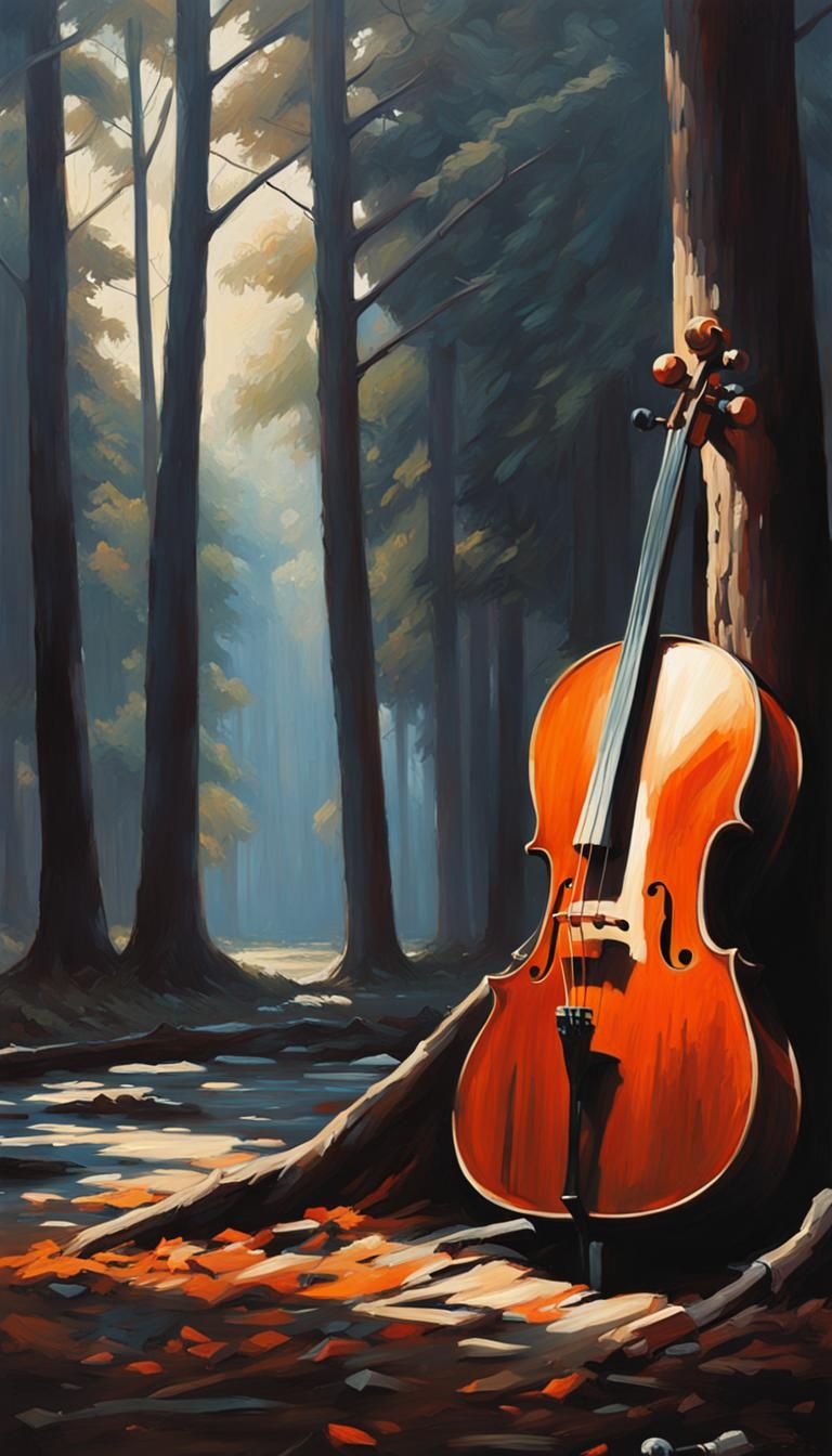 Cello in Oil Painting with Dark Shadows