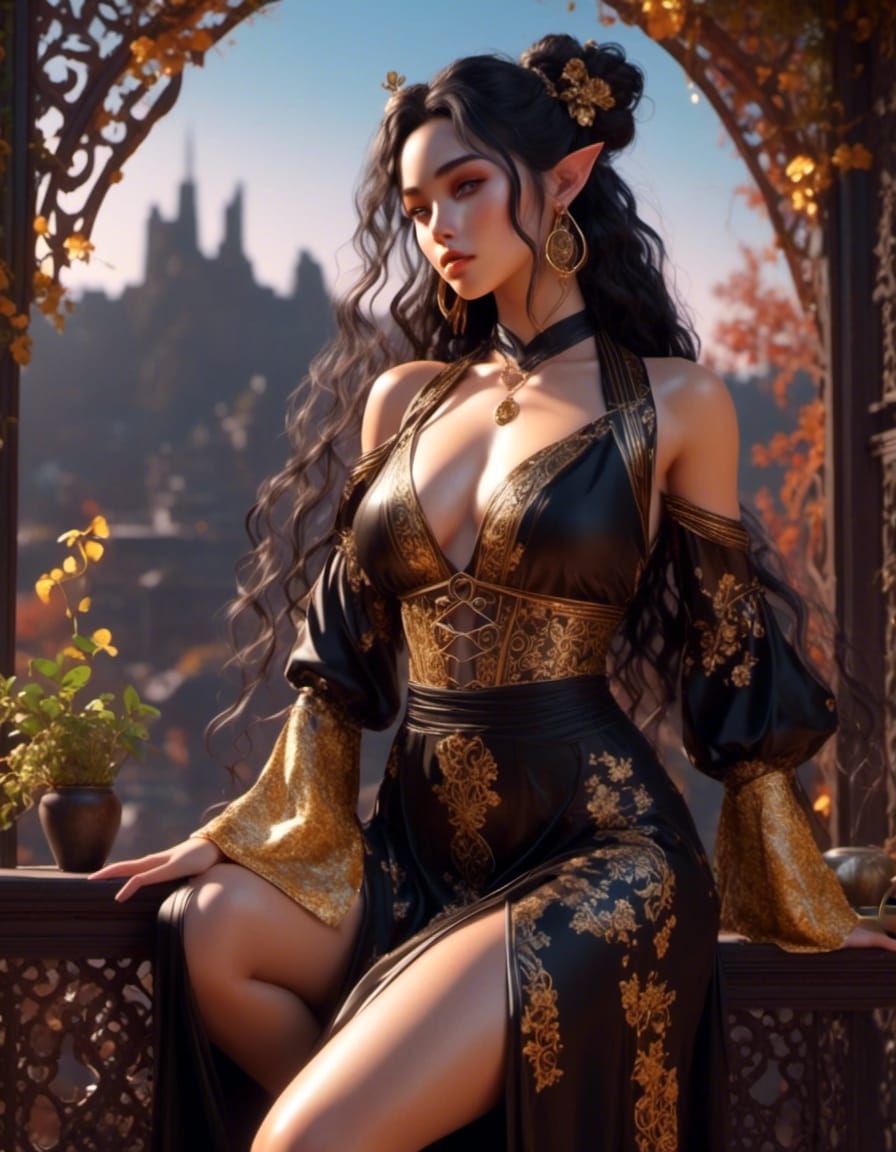 " <lora:AnimationXL:1.0> <lora:StrikingAnimation:0.9> sunrise pastel head and shoulders portrait chinese woman on the balcony wearing black_...