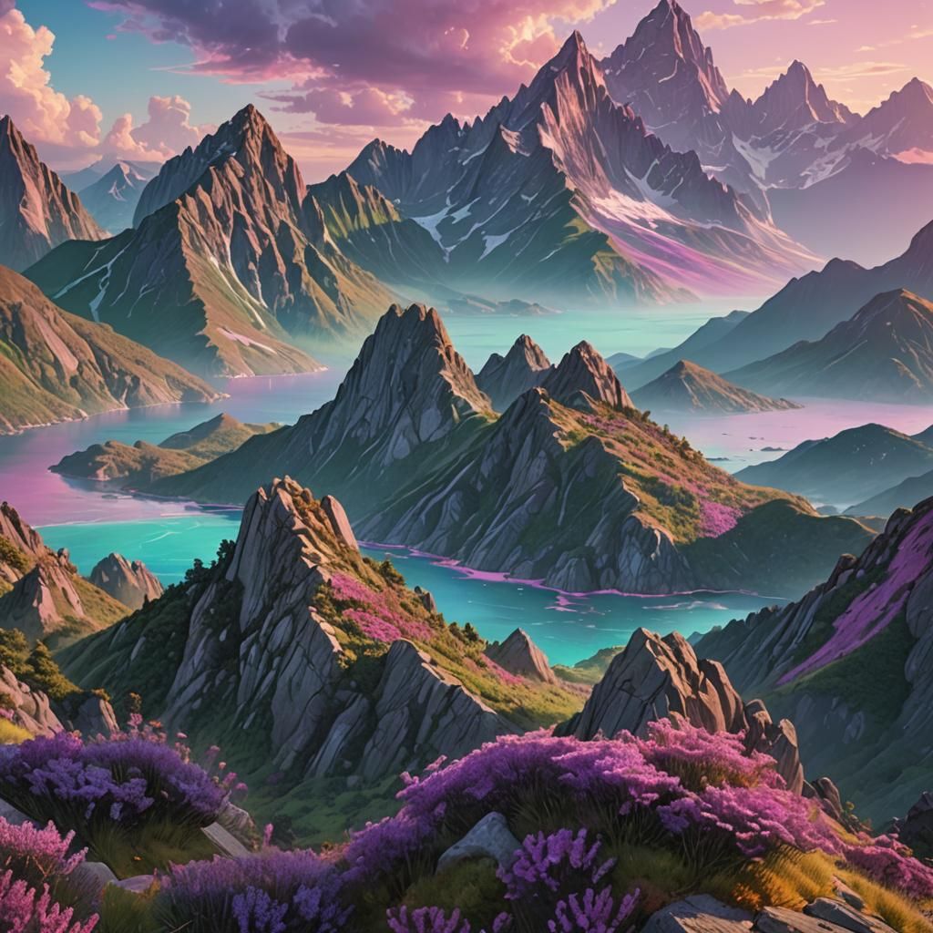 Majestic Mountain Range Meets Sea at Horizon