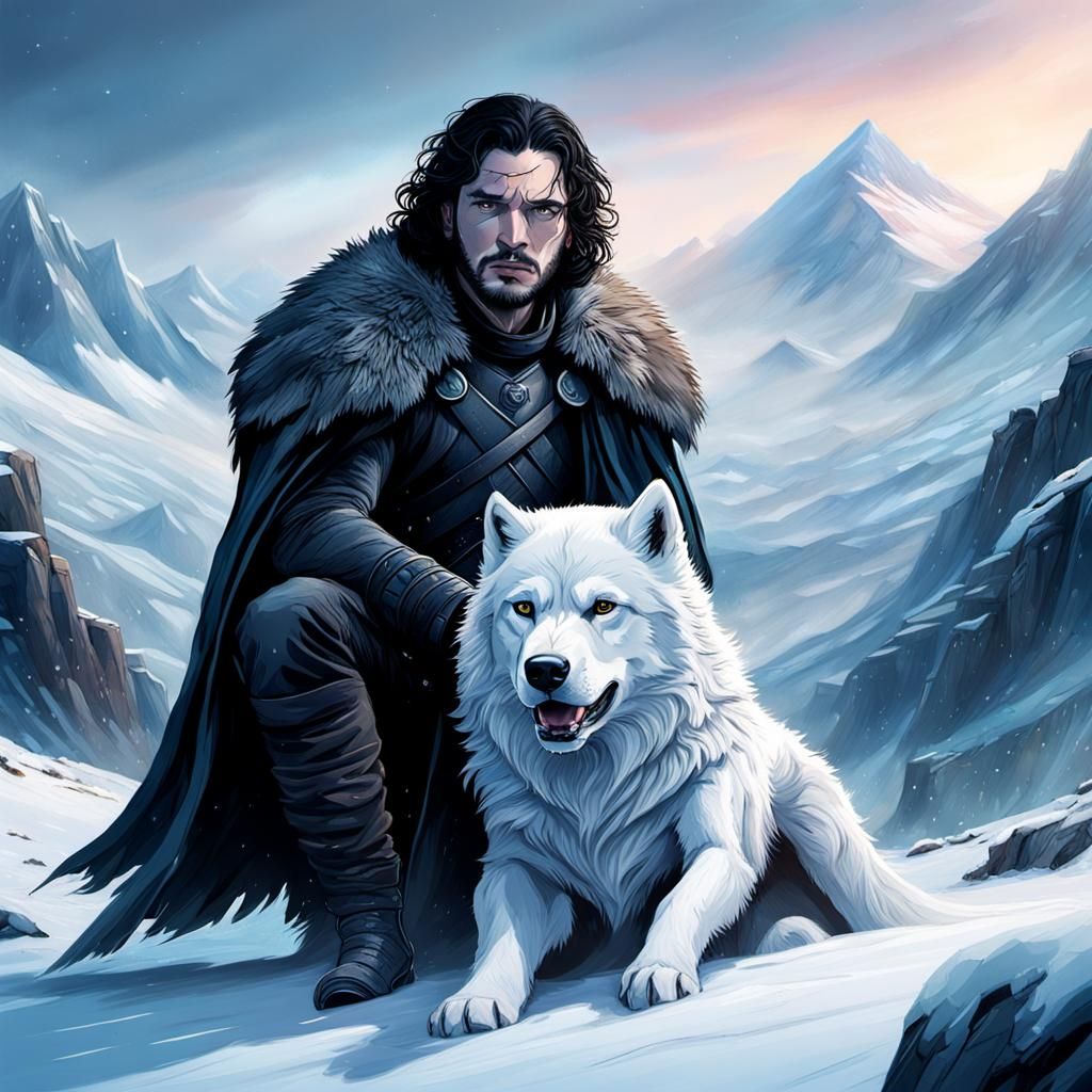 Jon Snow and Ghost   by @Maryi