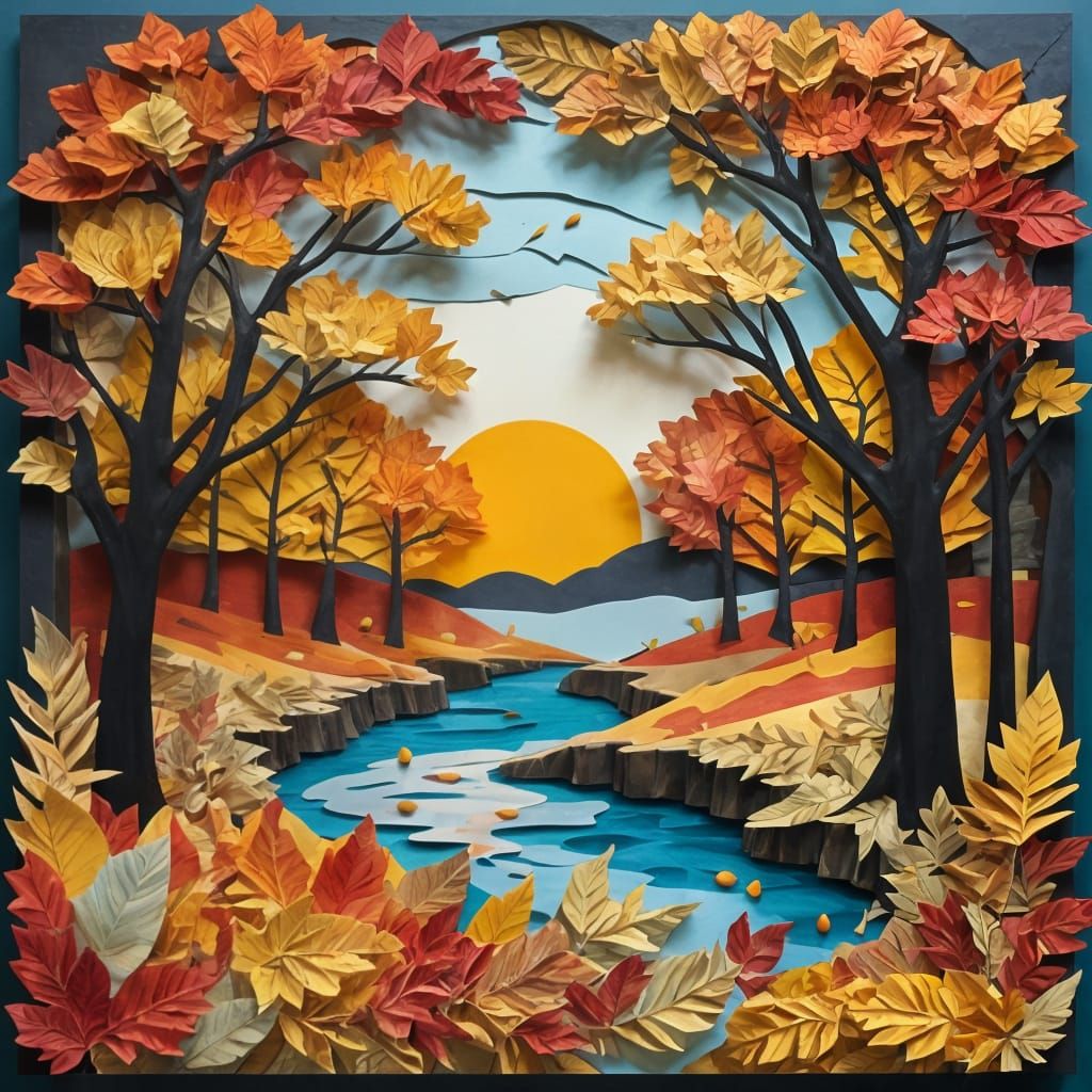 Forest in Fall Paper Collage  by @Seraphine