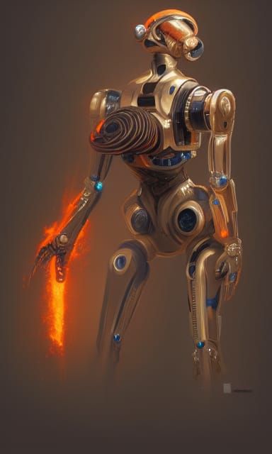 Humanoid robot with a flamethrower 8k resolution concept art...