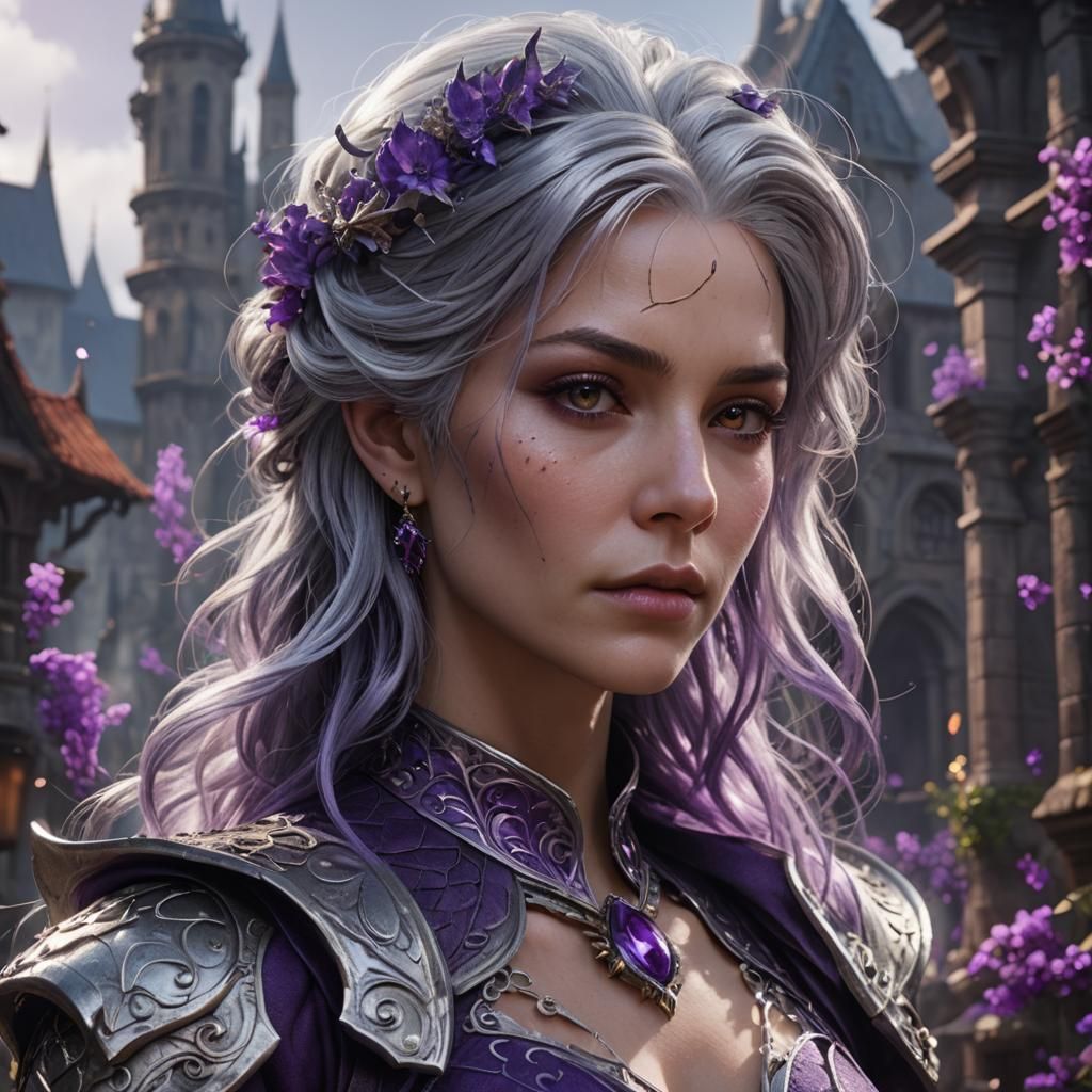 Silver hair purple lady