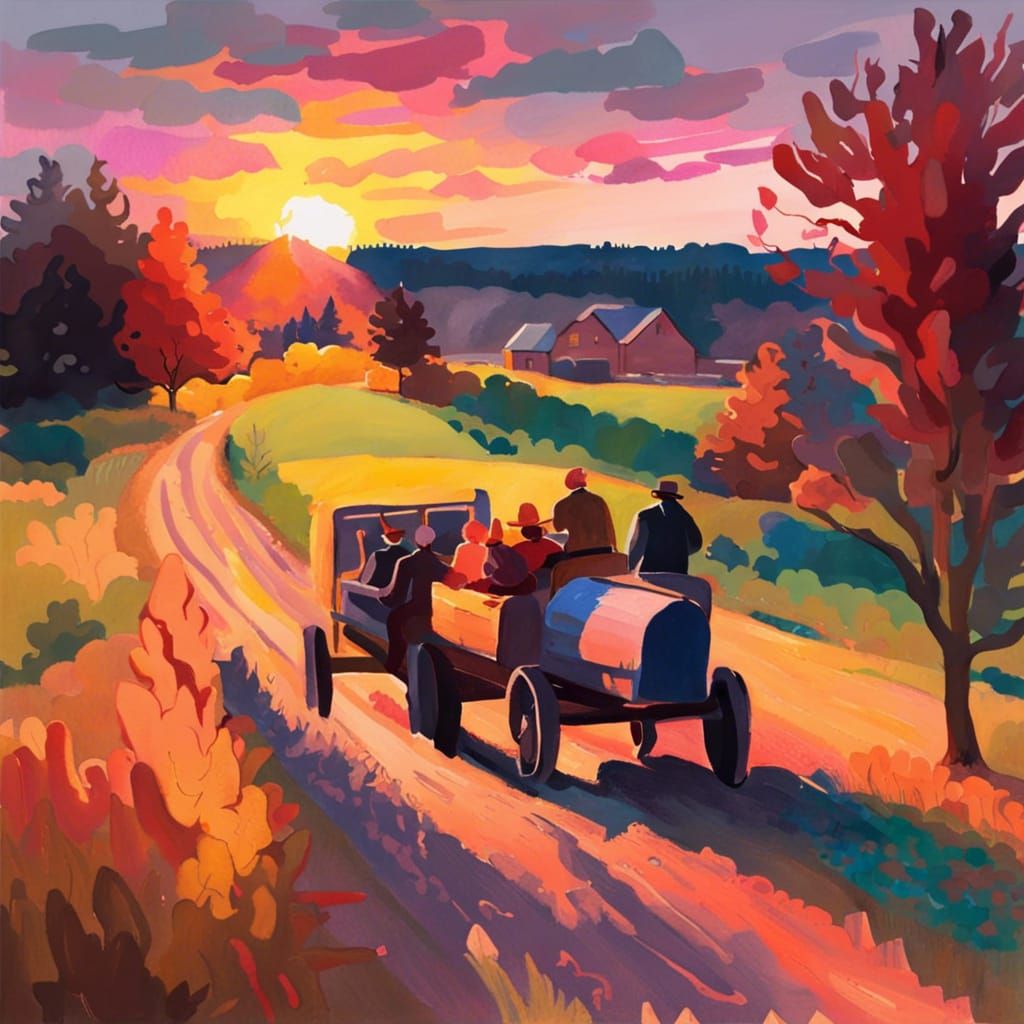 hayride at sunset in Gouache Style, Watercolor, Museum Epic ...