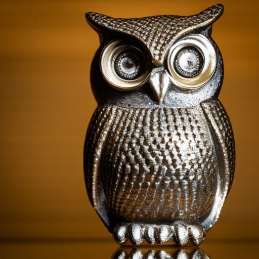 "A figurine shaped like an owl, made of precious metal with ...