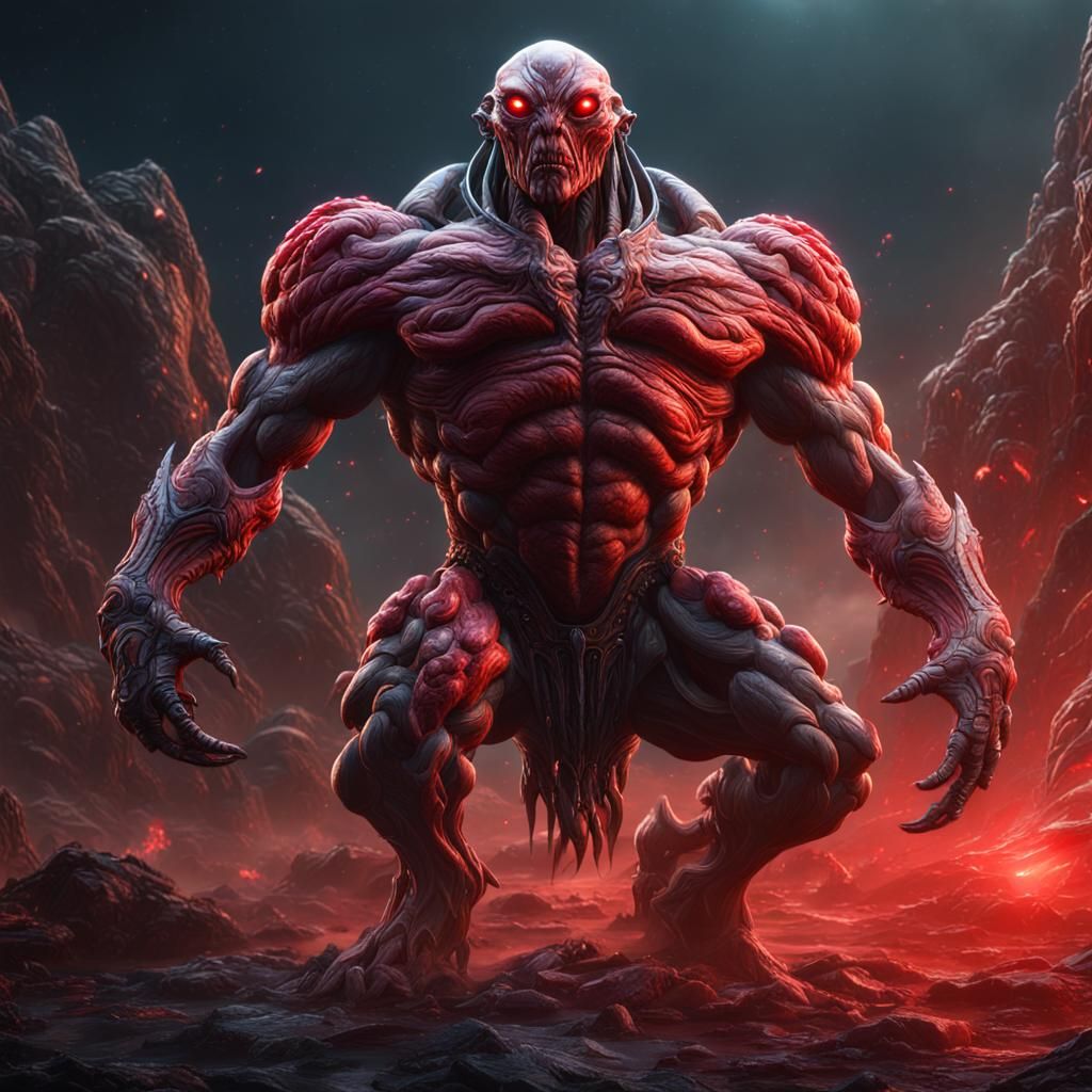 Big muscular alien with red skin