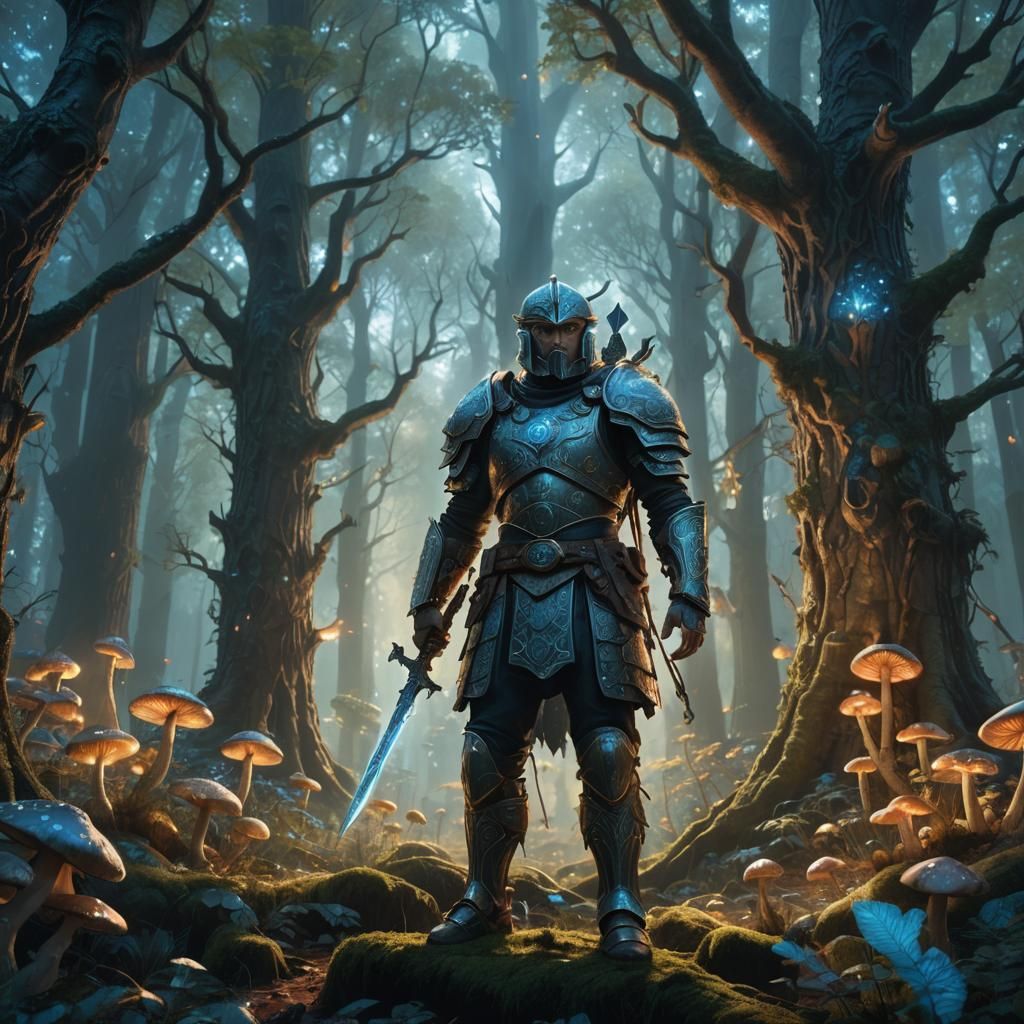 Fantasy Warrior in Mystical Forest Concept Art