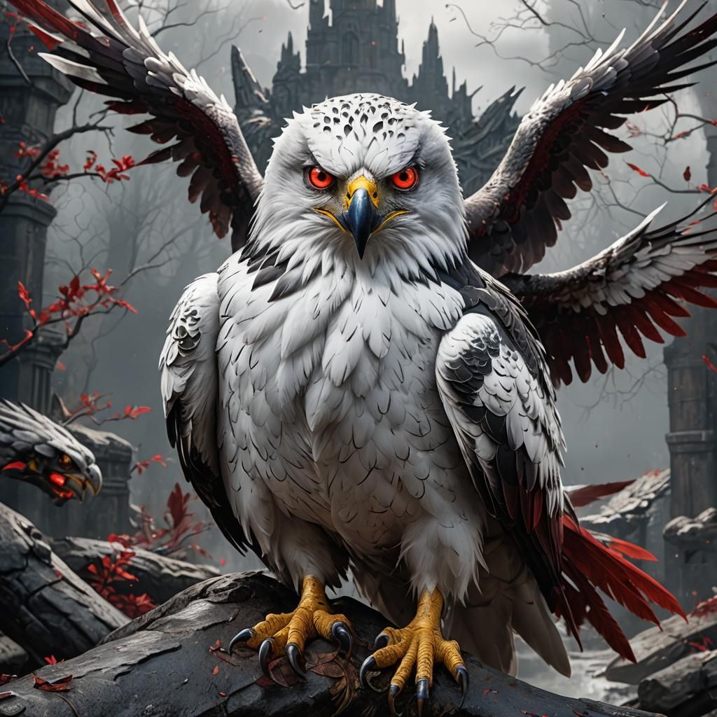 White Hawk with Red Eyes: Detailed Matte Painting