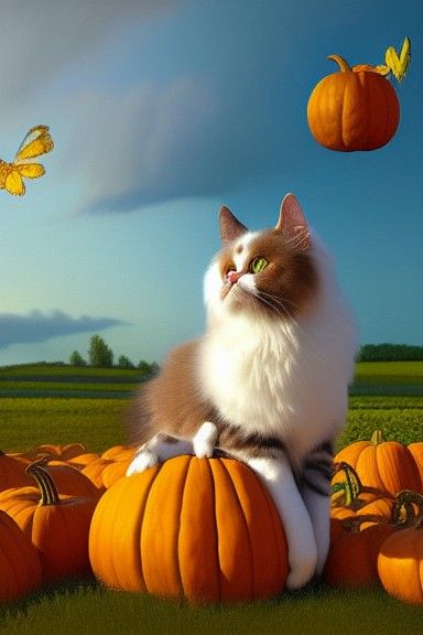 Cat and pumpkins