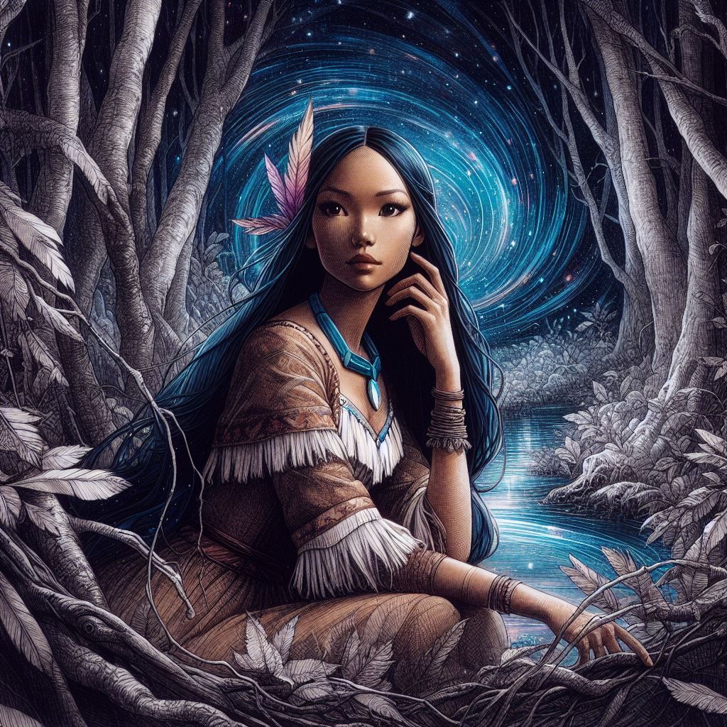 Pocahontas in a dark forest