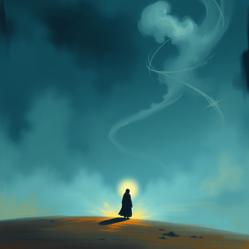 Contemplative Figure in Mystical Landscape