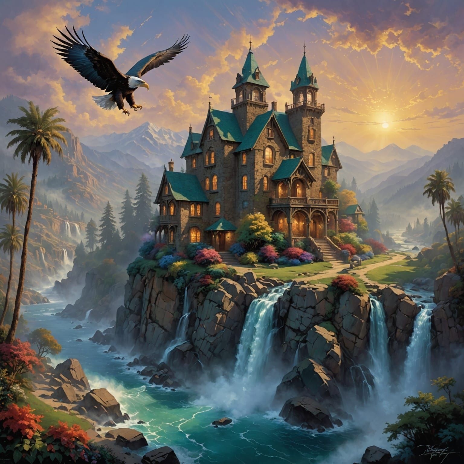 Ethereal Eagles Hotel California Fantasy Scene