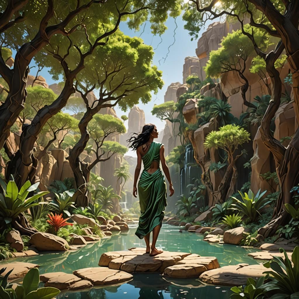 "In a barren landscape, visualize a figure with skin resembl...