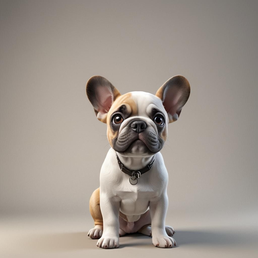 A captivating 3D render of a super cute french Bulldog puppy ready to ...