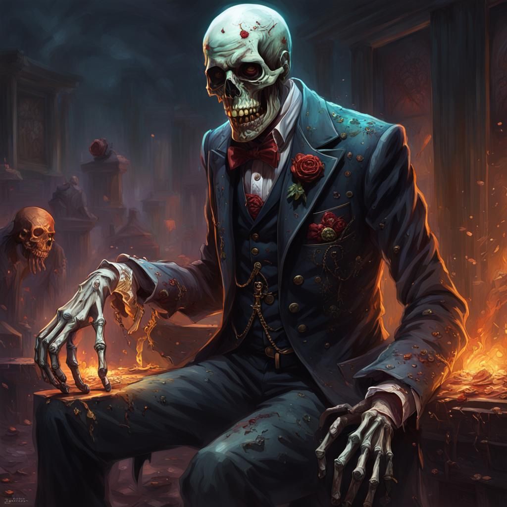 undeath, zombie, skeleton servant, dark fantasy, butler