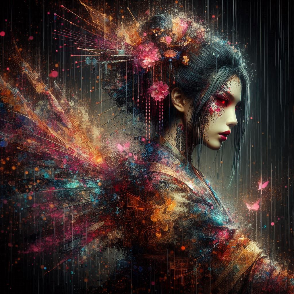 double exposure beautiful fantasy DALL-E 3 portrait landscape..