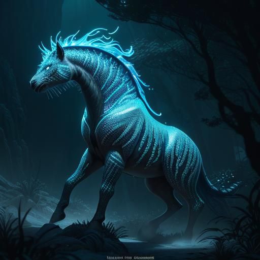 Sword with iridescent scales and wild, thick fur. Vibrant, swirling