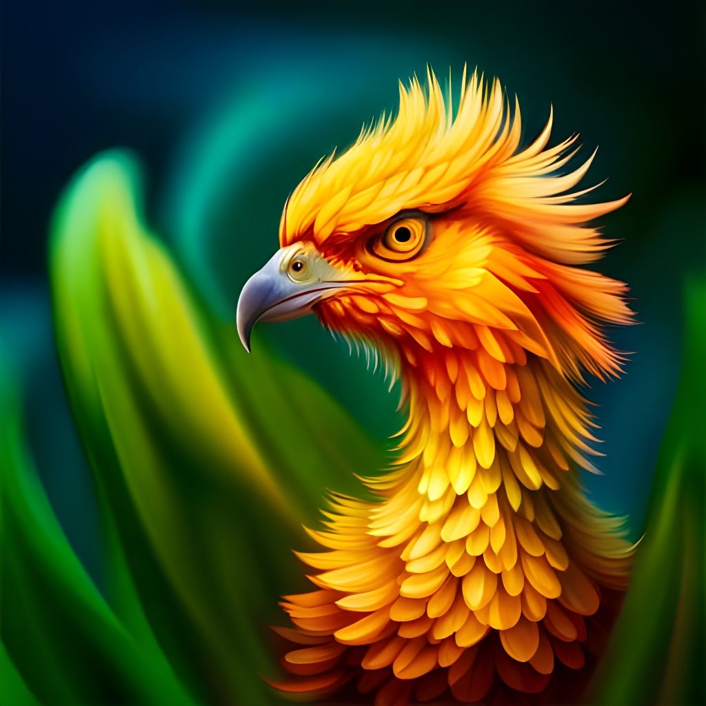 Vibrant Floral Phoenix Bird Digital Photograph