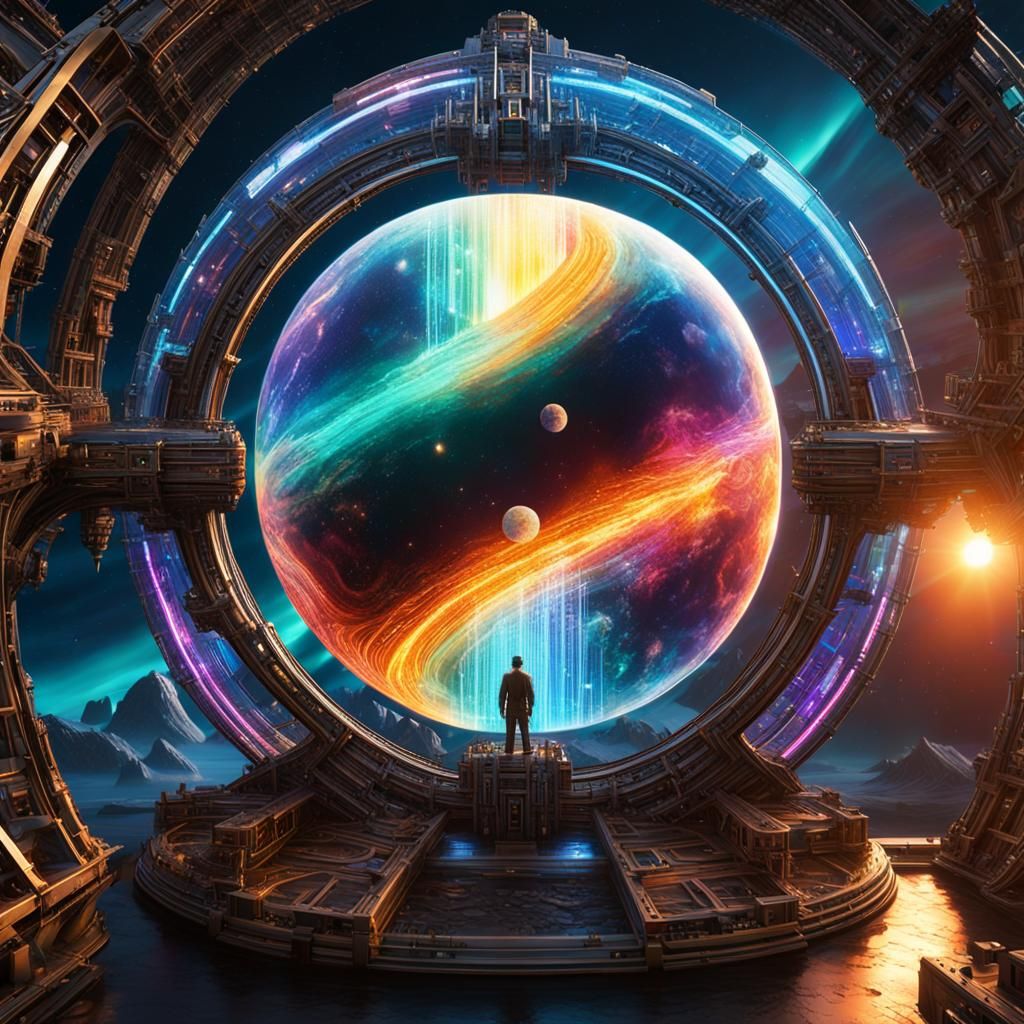 A crystalline portal vortex gateway of colorful etheric liqu...