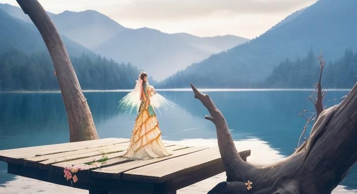 a HDRI photograph, 


In a surreal realm 🌈🌳 of harmonious ...
