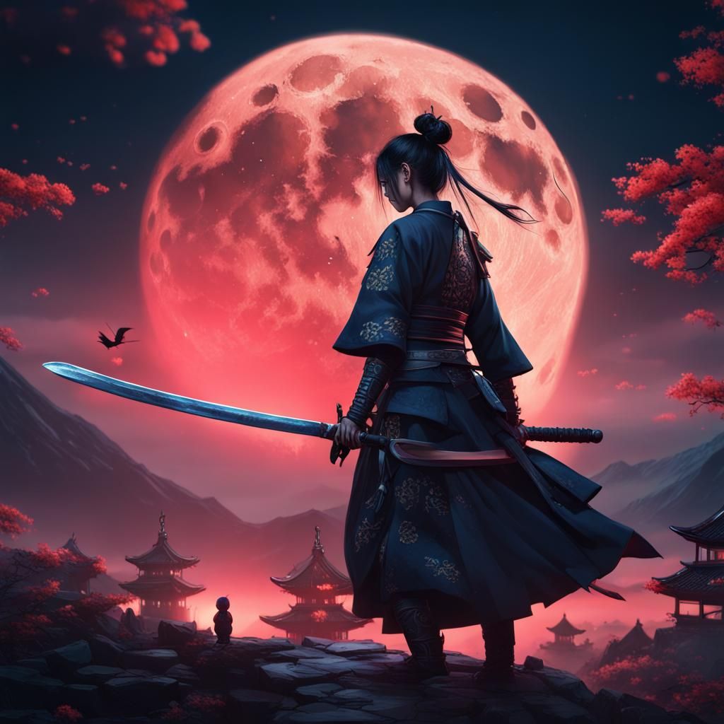 Samurai Sword Under Moonlight: Fantasy Concept Art