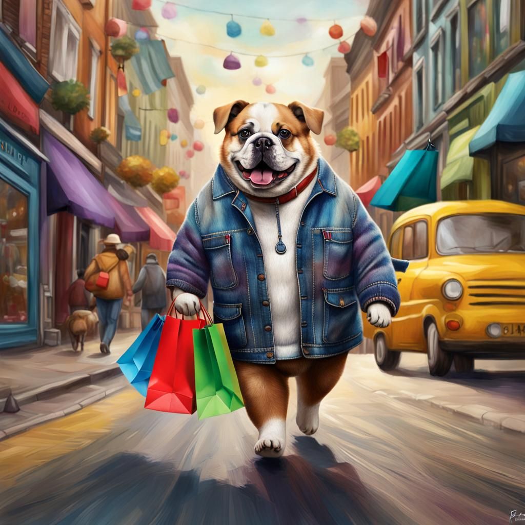 A hyper-realistic scene featuring a chubby dog