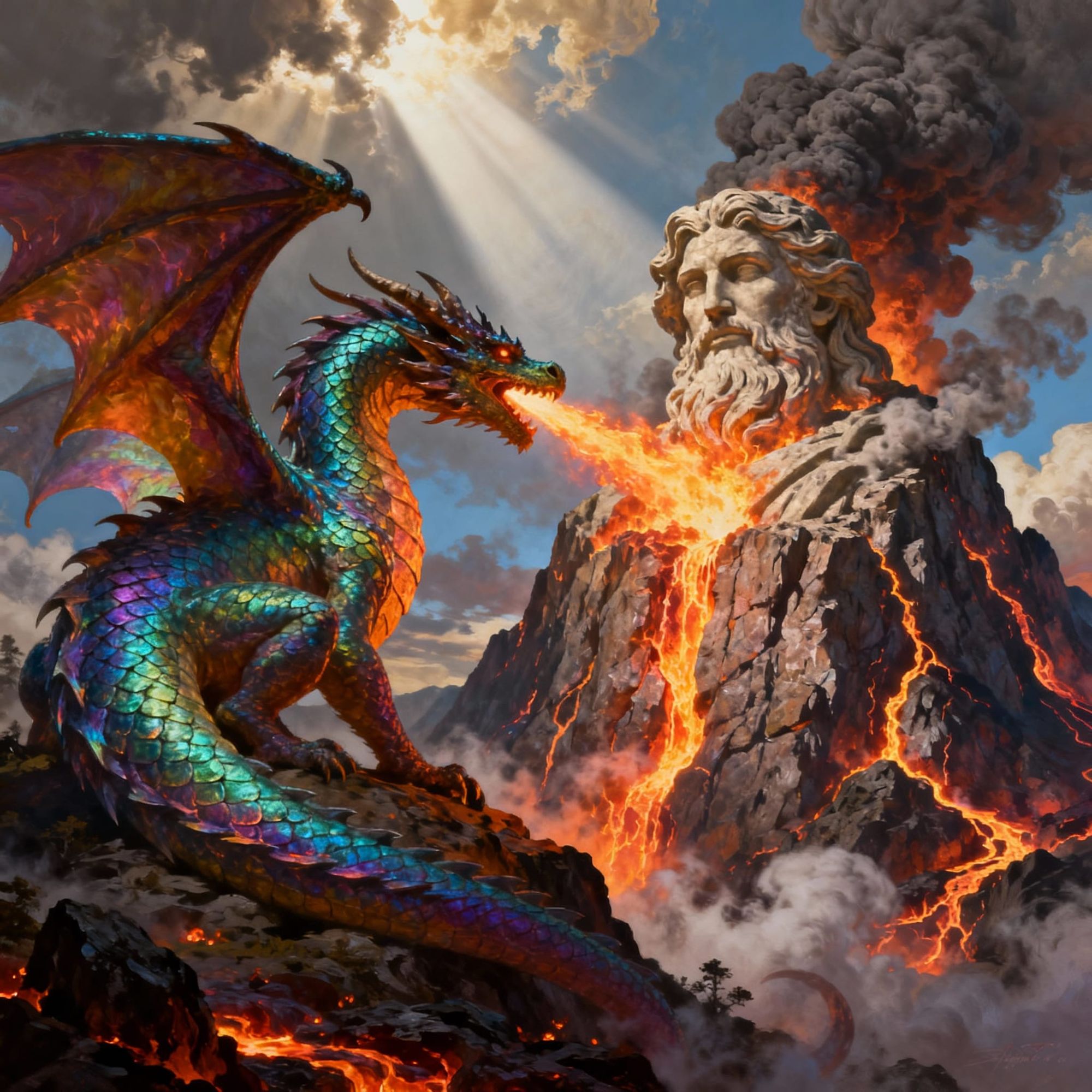 Dragon Sculpts Zeus with Fire