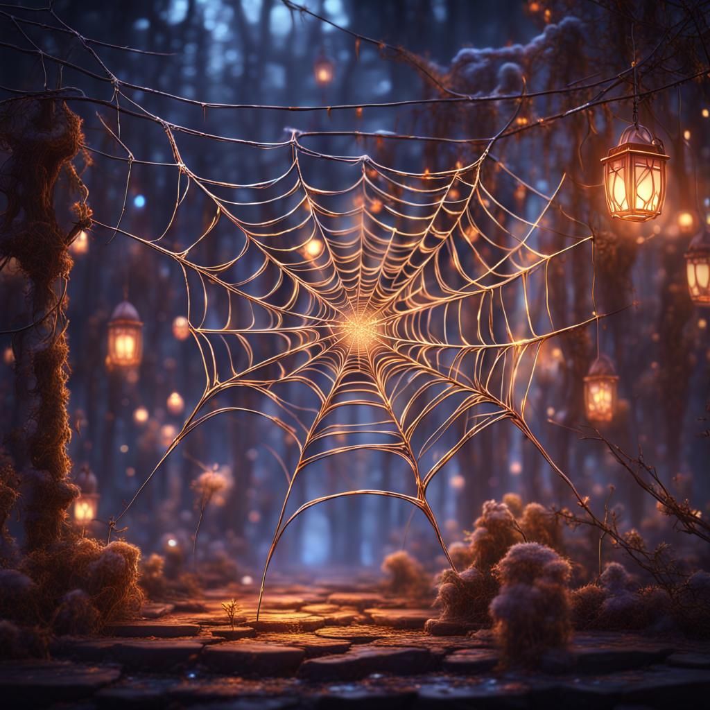Chibi,Spiderwebs,beautiful lights and glitter shining in the air  by @mani_min