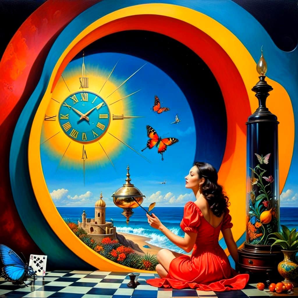 Surreal Lady in a Vibrant Fantasy Landscape