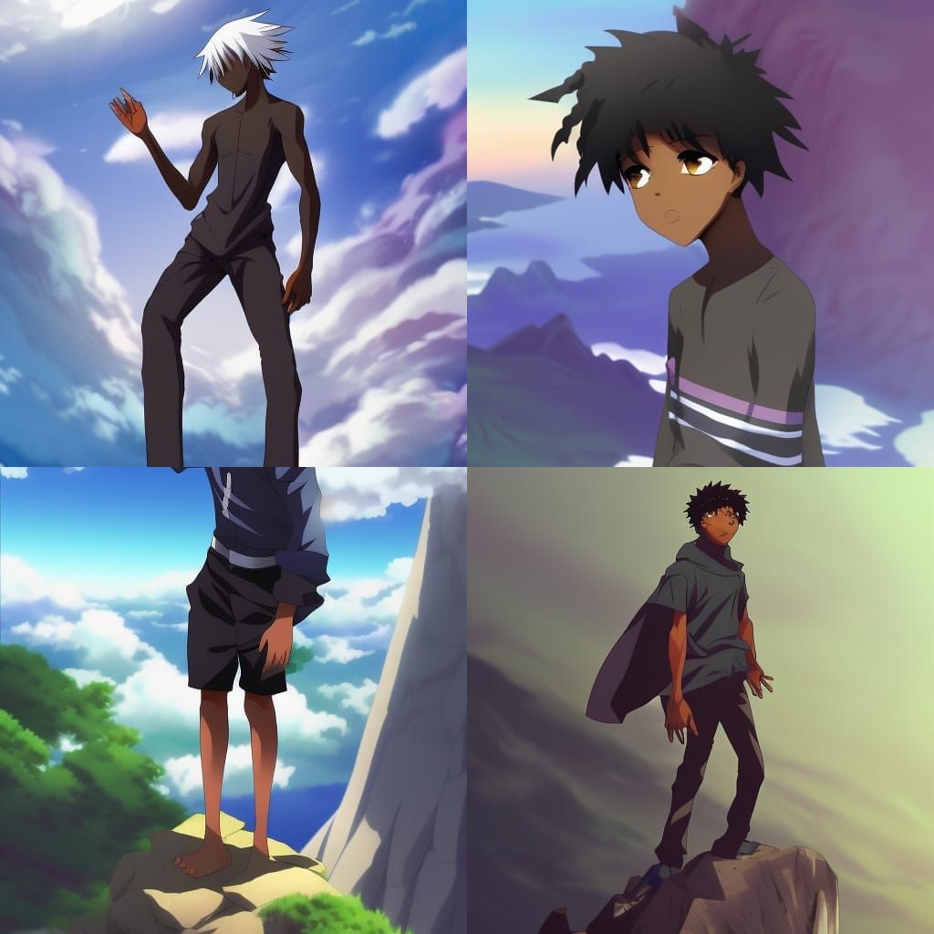 Black Anime Boy standing on a cliff - AI Generated Artwork - NightCafe ...