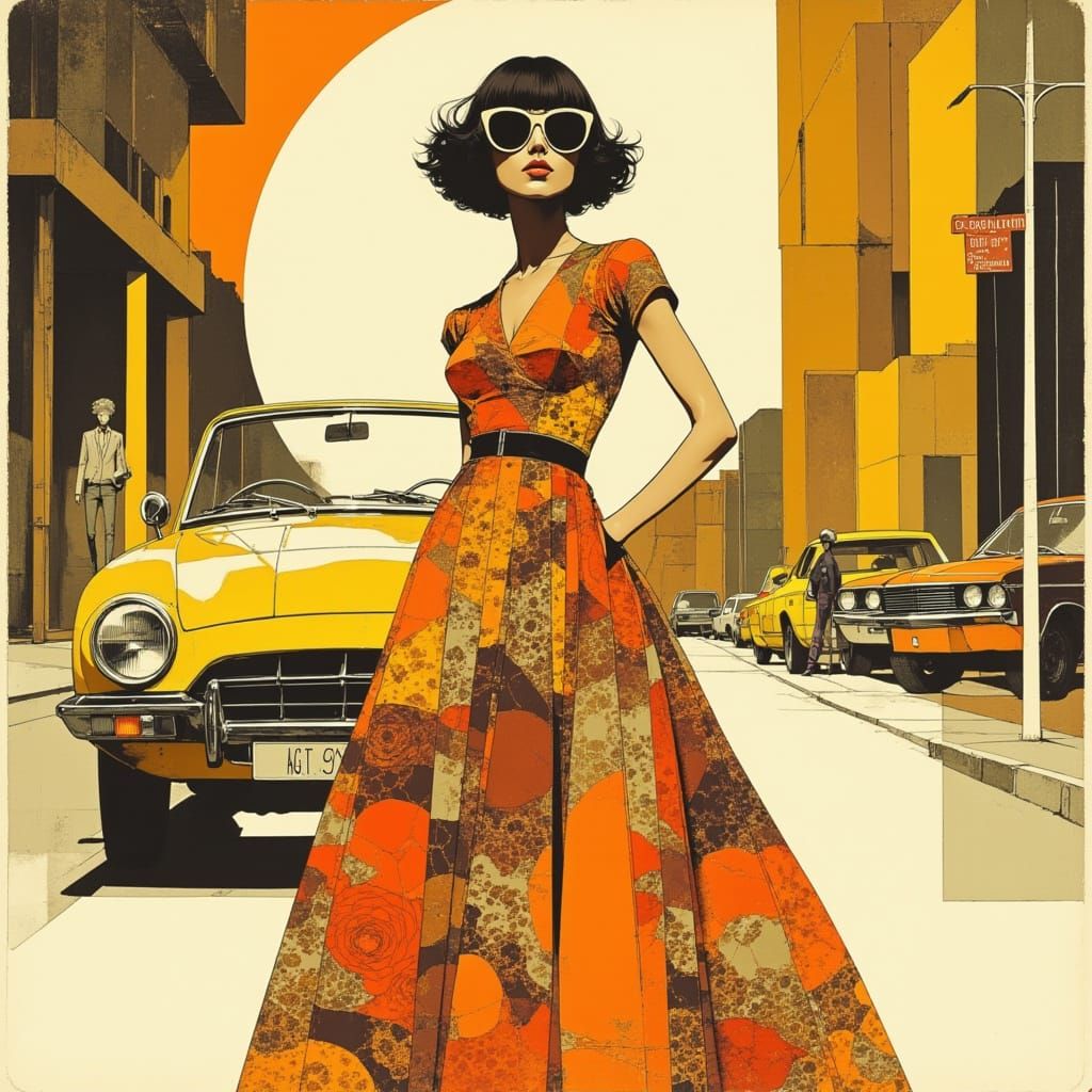 <lora:Akimora:1.0> <lora:Ad70s:1.0> a 1970s-style fashion ad illustration  by @Chalipo