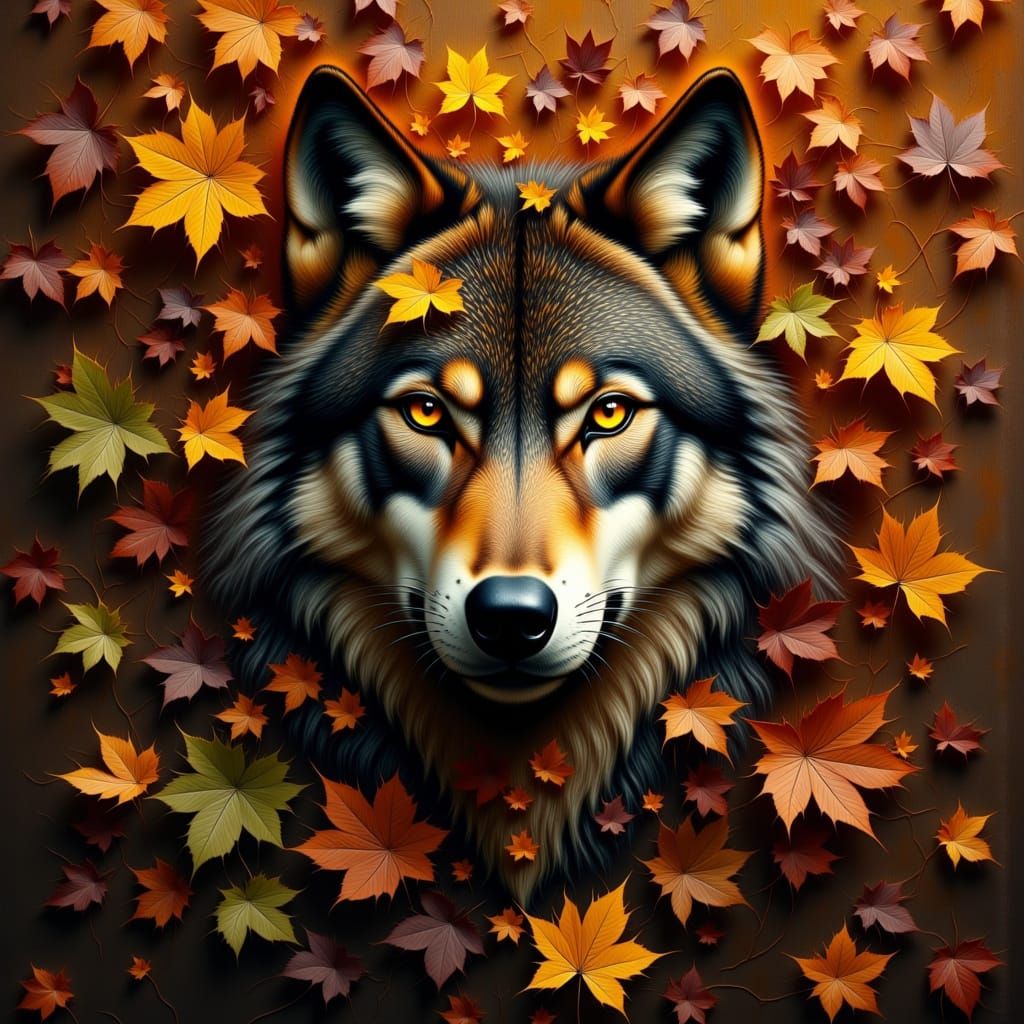 Wolf Face Dissolves Into Autumn Vortex