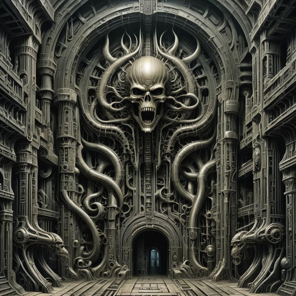 Fantasy dungeon. psychedelic art, H.R. Giger, biopunk, limin...