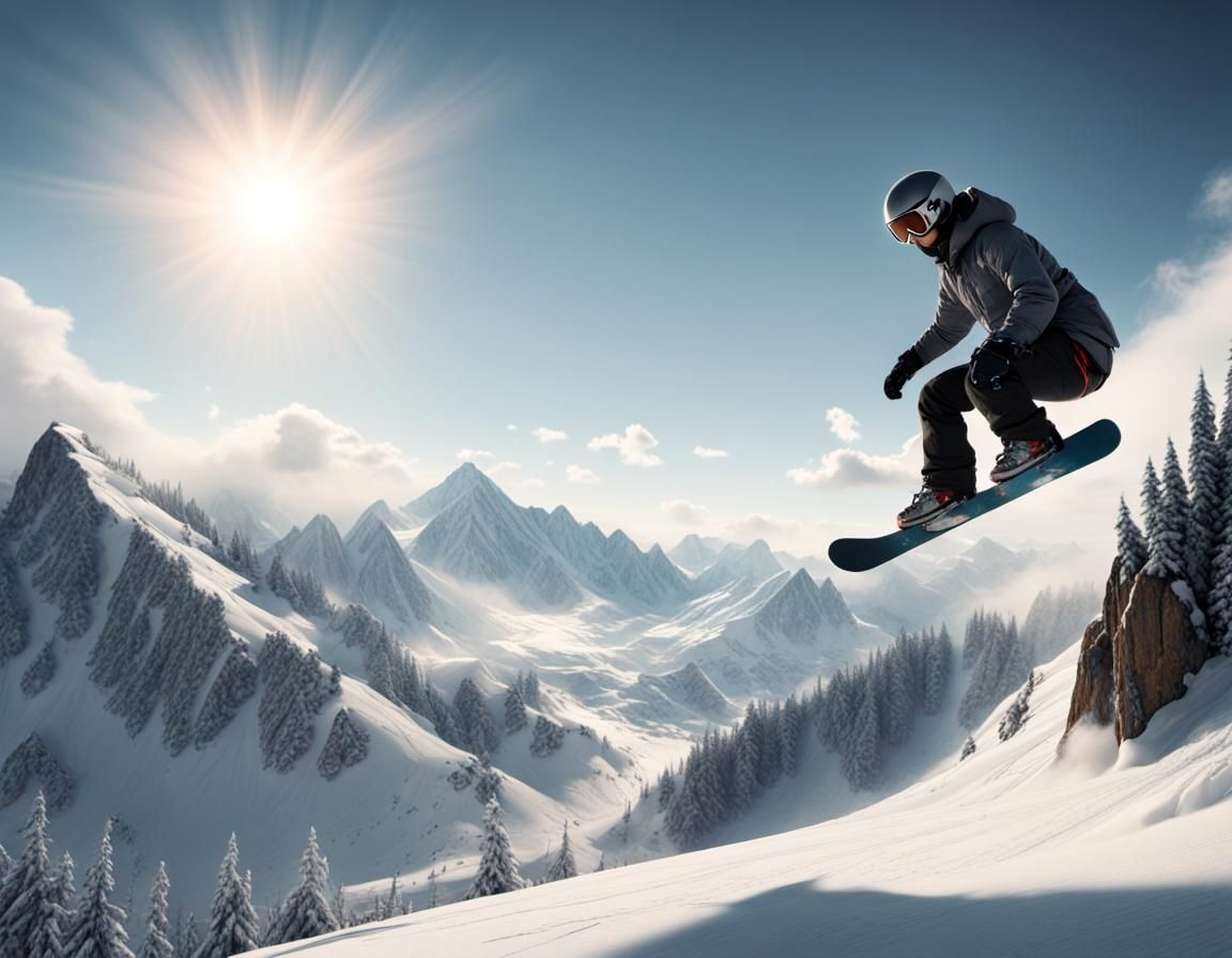 Snowboarding on a mountain on a bright sunny afternoon Epic cinematic ...