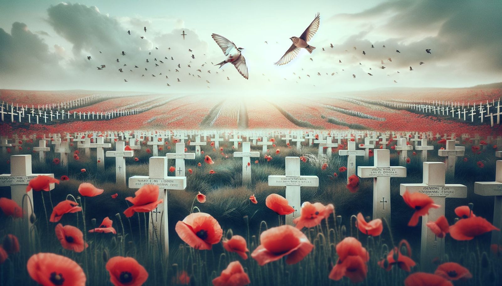In Flanders fields the poppies blow, Between the crosses, row on row, That mark our place; and in ...  by @quinine