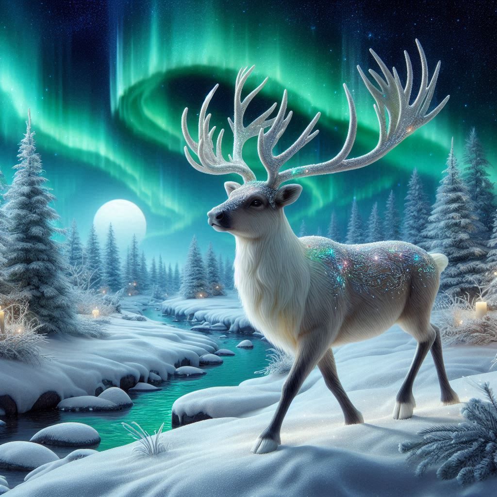 Reindeer on his night-time journey
