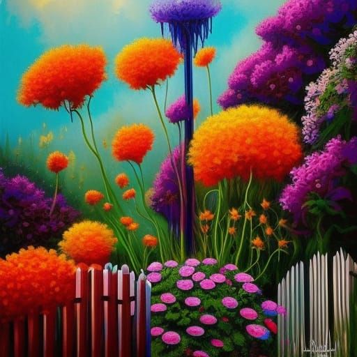 Detailed Floral Mixed Media Painting in Expressionist Style