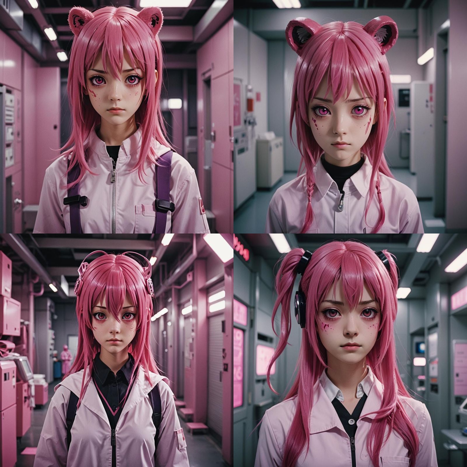 Lucy from the anime Elfen Lied she has long, magenta-pink hair, short white  horns sticking out of both right and left sides of her head, she... - AI  Generated Artwork - NightCafe