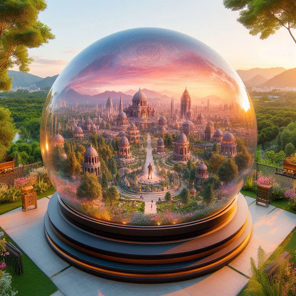 A beautiful city, captured inside a glass dome.